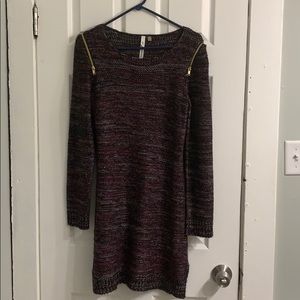 Sweater dress with gold zipper detail